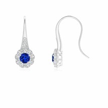 ANGARA 3.5mm Natural Sapphire and Diamond Halo Fish Hook Earrings in Silver - £417.66 GBP+