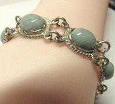 All Sterling Silver Celadon Jade Oval Stone Link 7.5&quot; Length Bracelet 27.7 Grams - $65.24