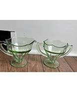 Vintage Green Depression Glass Sugar Bowl Creamer Set Art Deco - £10.79 GBP