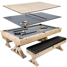 3 in 1 Rustic Oak Game Table - Pool Table w Dining Table Top + Ping Pong... - $3,137.71