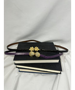 Vtg Gold Leaf &amp; Sea Clam Shell Belt Buckles Mimi di N 1973 Women Skinny ... - $34.64 CAD