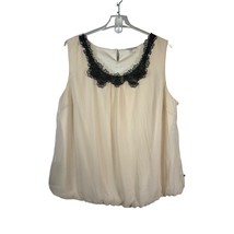 Dress Barn Size 3X Sleeveless Beige  Top Black Floral Lace Trim - £19.75 GBP