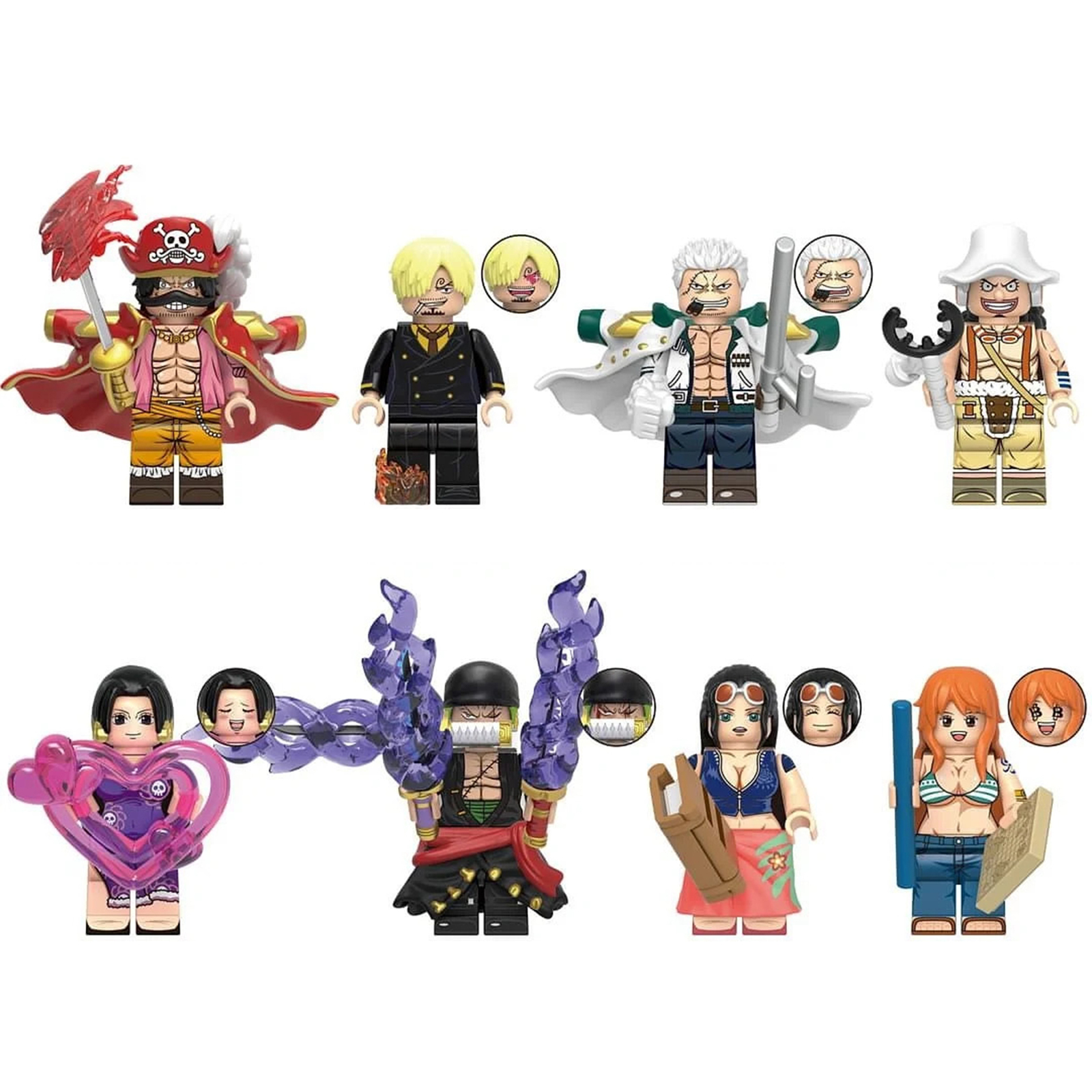 8Pcs One Piece Minifigures Gol D Roger Smoker Zoro Boa Hancock Robin Mini Blocks