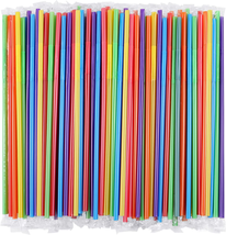 Individually Wrapped, 300 Pcs Colorful Flexible Plastic Straws 10.2&quot;, 0.... - $13.53