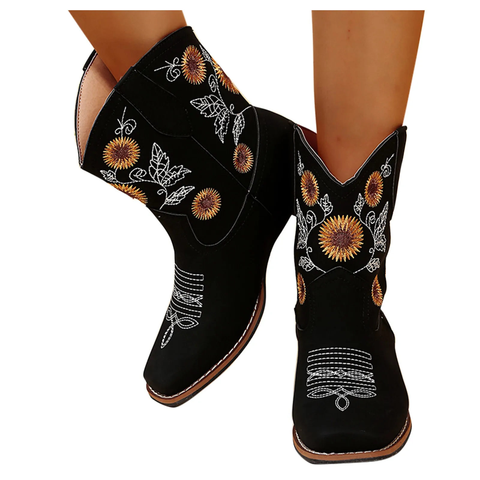 Fashion Boots Women Square Toe Embroidered Ethnic Style boy Square Heel Autumn W - £64.56 GBP