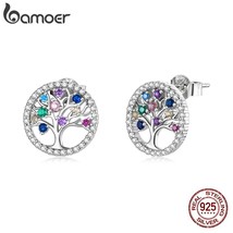 Authentic Colorful Tree of Life 925 Sterling Silver Earring Stud Statement Fashi - £20.71 GBP