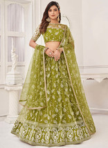 Beautiful Lime Green Traditional Embroidered Wedding Lehenga Choli - £81.79 GBP