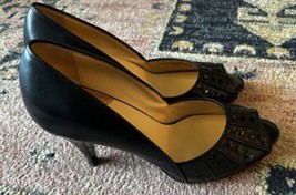Cole Haan Melinda Pump Heel Peep Toe Size 9 Black Leather - $62.89