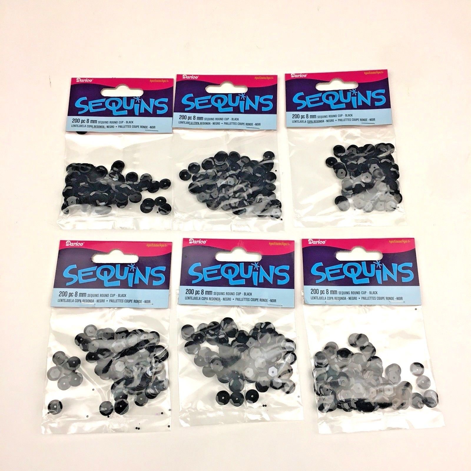 Darice Black Sequins Round Cup 200 pc each 8mm 6 Packs Art Crafting Supply - $14.01