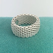 Size 9.5 Tiffany &amp; Co Somerset Ring Mesh Weave Mens Unisex in Sterling Silver - £276.54 GBP