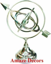 11&quot; Nautical Chrome Brass Armillary Sphere Maritime Astrolabe Globe With Arrow - £56.56 GBP