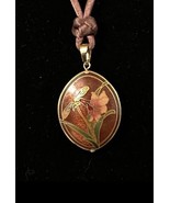 Double Sided Cloisonne Enamel Daffodil Pendant Cord Necklace Flower Pink... - $331.46 MXN