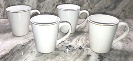 Royal Norfolk White Stoneware Coffee Mugs Dinnerware Cups W Gold Edge-Se... - $59.28