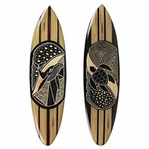 Set Of 2 Hand Carved Wood Surfboards Tiki Decor Whale Turtle Wall Hanging Art - £31.74 GBP+