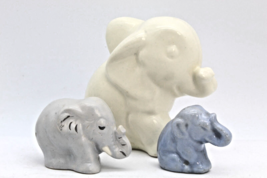 Trio of Ceramic Elephant Babies White 3 inch, Blue 1.25 inch, Gray 1.5 inch VTG - £6.25 GBP