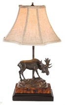 Sculpture Table Lamp Moose on Rock Rustic Mountain Hand Painted OK Casting USA - £389.98 GBP