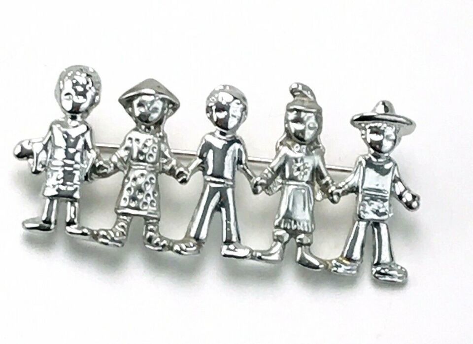 Silver Tone Premier Design Children Of The World Brooch Pin - $15.84