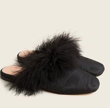 J. Crew Feather-Trimmed Mule Slides in Moire Silk Size 7.5 - £43.52 GBP