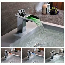 Cascada Color Changing LED Waterfall Bathroom Sink Faucet (Chrome Finish) HDD721 - £154.72 GBP