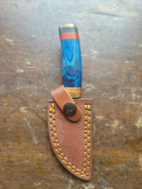 6&quot; Damascus Steel Hunting Skinning Knife Wood Handle With Leather Sheath - $457.57 MXN