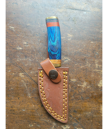 6&quot; Damascus Steel Hunting Skinning Knife Wood Handle With Leather Sheath - $453.87 MXN