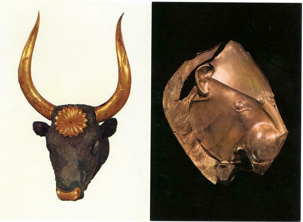 Primary image for 2 Postcards Greece Athens National Museum Gold Lion Head Bull Mycenae Unposted