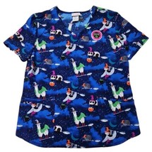 Scrubstar Women&#39;s Halloween Creatures V-Neck Print Scrub Top Multicolor ... - $16.83