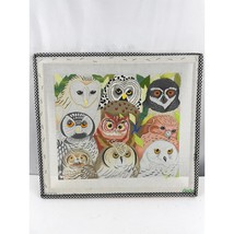 VTG Owls Needlecraft Cross Stitch Embroidered Wall Art Framed 16&quot;x18&quot; In... - $20.69