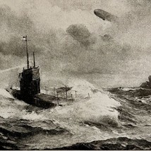 Zeppelin Flying Over Submarine Baltic 1919 WW1 World War 1 Military Prin... - £23.50 GBP