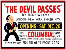2625.The devil passes by Benn W.Levy theater 18x24 Poster.Americana design Art. - £22.01 GBP