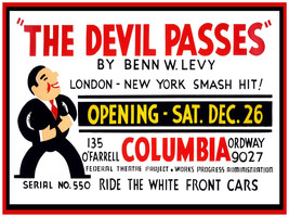 2625.The devil passes by Benn W.Levy theater 18x24 Poster.Americana design Art. - £20.93 GBP