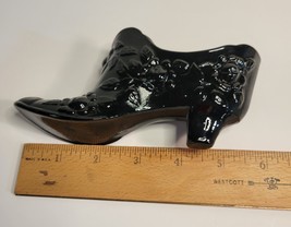 Fenton Black Glass Slipper with Heel Cabbage Rose image 8