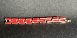 Vintage Chanel Red Marble Link Bakelite Bracelet 6.5” Gold Color Linkage - £22.14 GBP