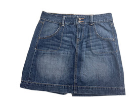 Old Navy Womens Size 8 Denim Mini Skirt Low Rise Blue Faded Pockets Cotton - £7.67 GBP