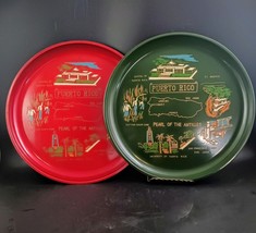 Puerto Rico 10.5&quot; Plastic Souvenir Serving Trays, Vintage 1960s MCM Set ... - $540.55 MXN