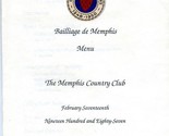 Conferie de la Chaine des Rotisseurs Bailliage de Memphis Menu 1987 Coun... - $31.77