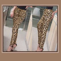 Leisure Loose Brown Leopard Print Pants with Elastic Waist