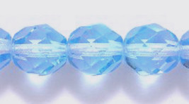 8mm Czech Fire Polish, Two Tone Sapphire &amp; Aqua Glass Beads 25, Lt Blue - $1.75