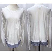 Avec Les Filles White Blue Trim Cotton Light Long Sleeves Long Knit Top Tunic - $19.99