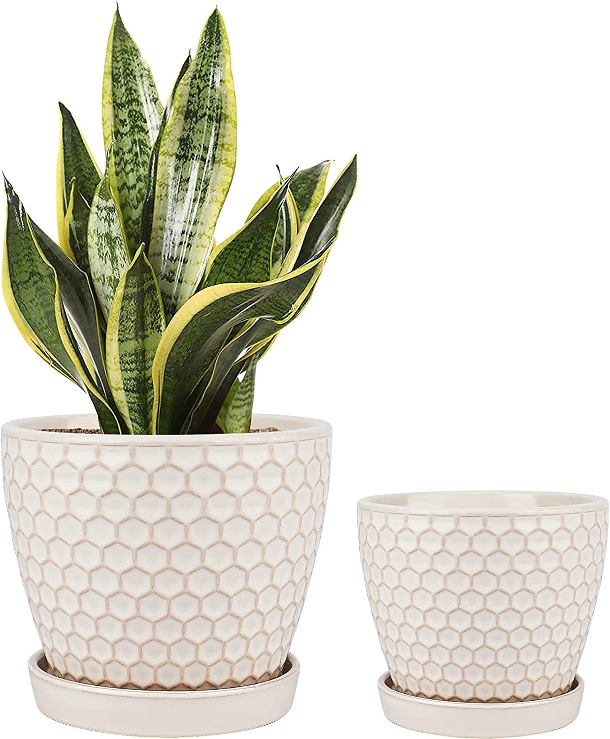 Primary image for Docrin Plant Pots Indoor- 6.6 And 5.5 Inch,Ceramic Planters With Drainage, White