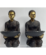 Pair Of Chinese Servants Kneeling Figurines Holding Tray For T-lite Blac... - $24.70
