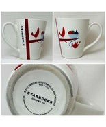 STARBUCKS Christmas 2011 Ceramic Coffee Mug White Cup Holiday Red Cardin... - $20.79