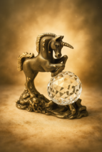 Cuter Pewter Unicorn Figurine with Faceted Crystal Orb – Vintage Fantasy... - $24.74