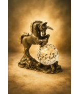 Cuter Pewter Unicorn Figurine with Faceted Crystal Orb – Vintage Fantasy... - $34.02 CAD
