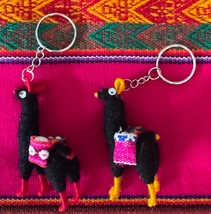 Lot of Two Peruvian Black Handmade Llama/Alpaca Keychains 2.5&quot; Tall NWOT - $167.05 MXN