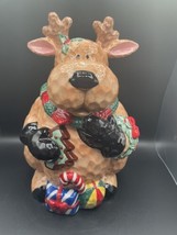 Cellini Christmas Reindeer w/ Presents &amp; Cookie Ceramic Cookie Jar Hand ... - $46.40