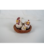 3 Miniature Chickens in a Nest Rooster Hen and Chick Signed SKE - $16.40