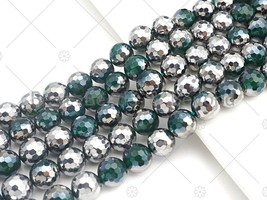 Top Quality Half Silver Plated Green Agate Beads, 8mm/10mm/12mm Round Faceted - $9.90+