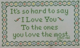 Love Sampler Embroidery Finished Religious Hard Gold Green Floral GVC - $7.95