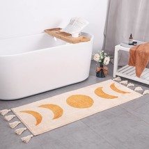 Boho Area Rug Beige Neutral Creamy Orange 20X50 Moon Phases Bath, Witchy Decor. - £32.42 GBP